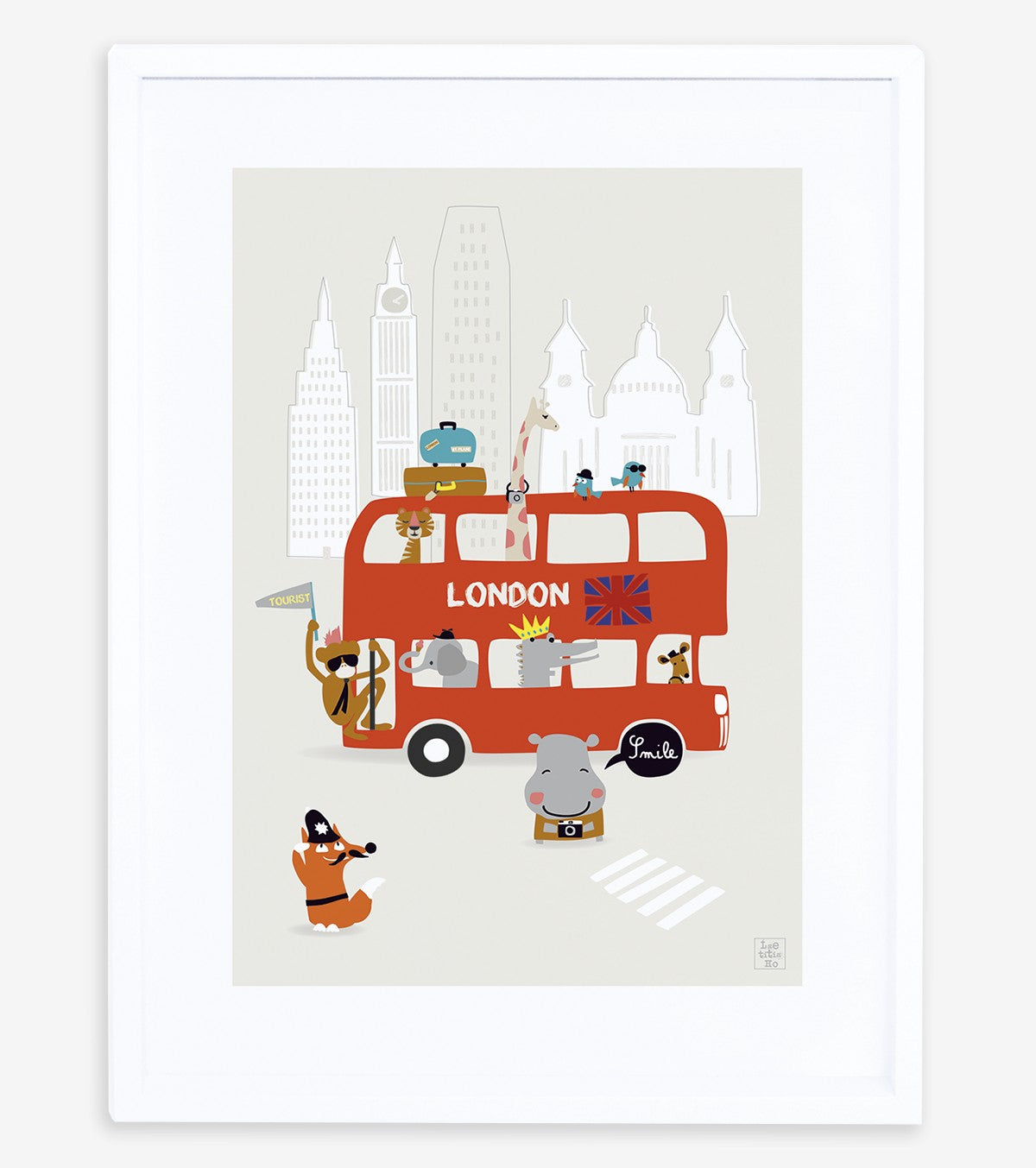 LONDRES - Cartel infantil - Autobús londinense y animales