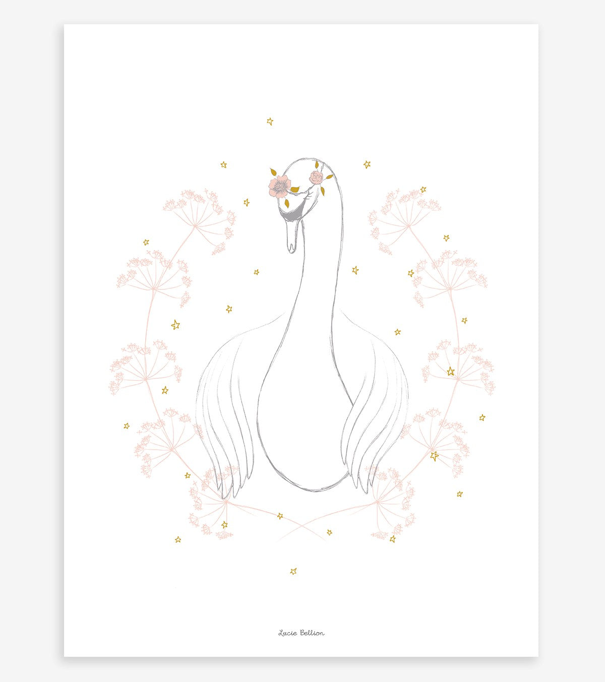 BOTANÍA - Póster infantil - Cisne y flores