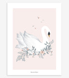 GRACE - Póster infantil - Cisne y flores (fondo rosa)