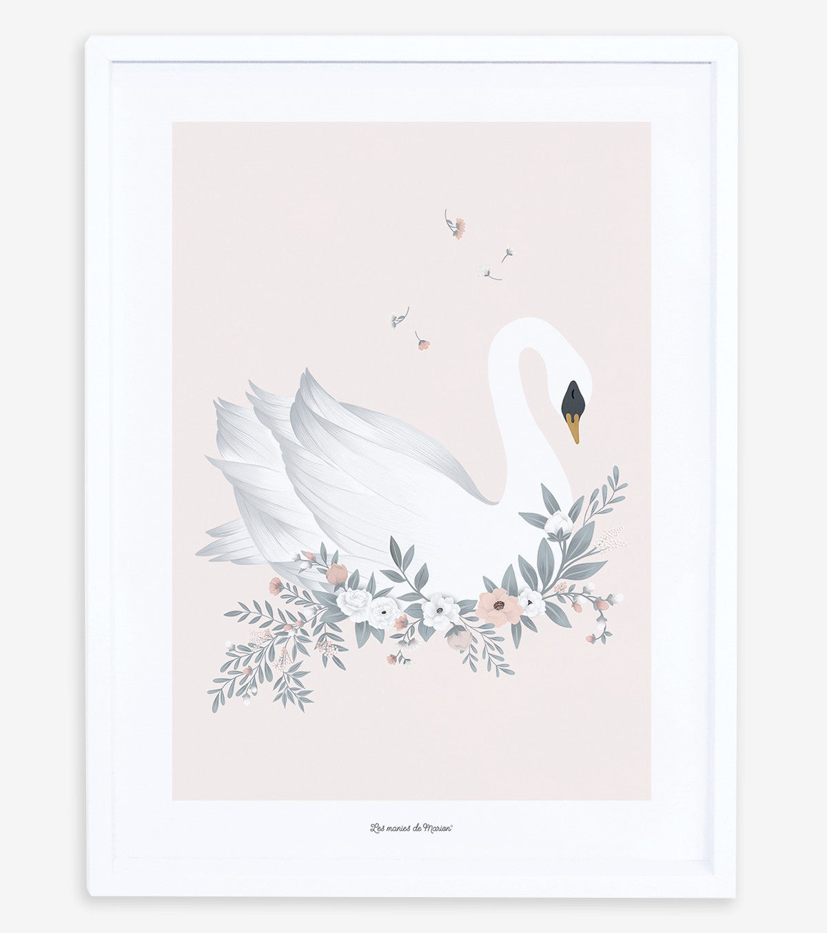 GRACE - Póster infantil - Cisne y flores (fondo rosa)