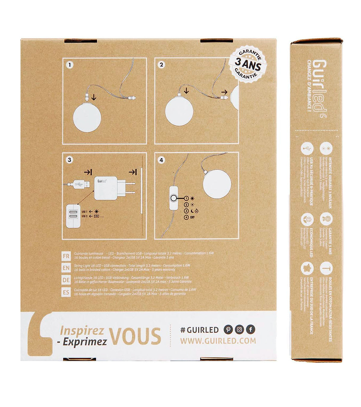 Guirlande lumineuse 24 boules de coton (beige) - Éclairage décoratif intérieur