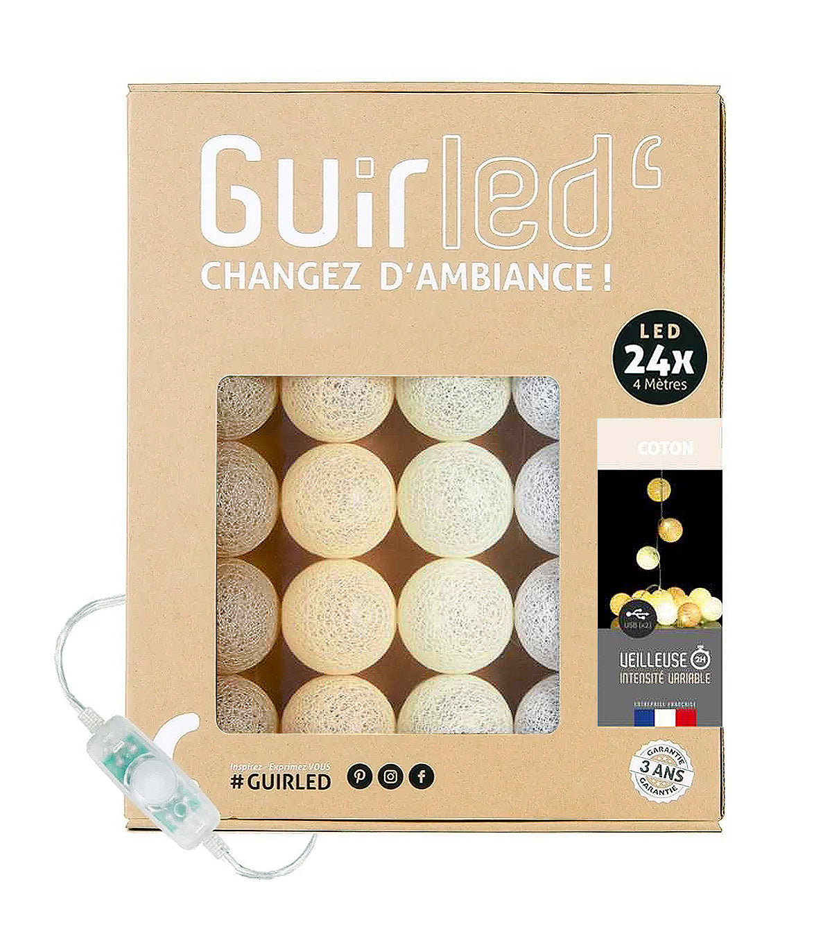 Guirnalda luminosa con 24 algodones (beige) - Iluminación interior decorativa