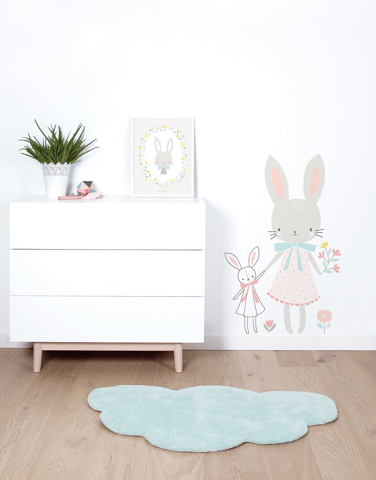 SWEET BUNNIES - Póster infantil - Conejito y flores