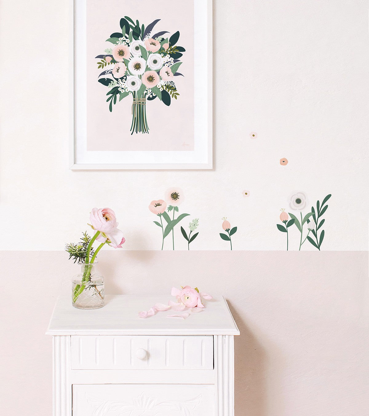 WONDERLAND - Vinilos Infantiles Tapices de pared - Flores de anémona rosa
