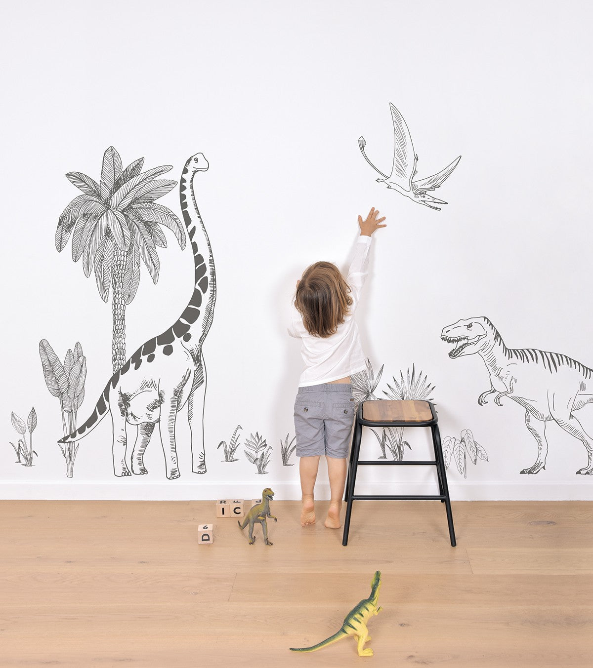 DINOSAURUS - Vinilos Infantiles muraux - Dinosaurios: T - rex, pteranodon y palmera