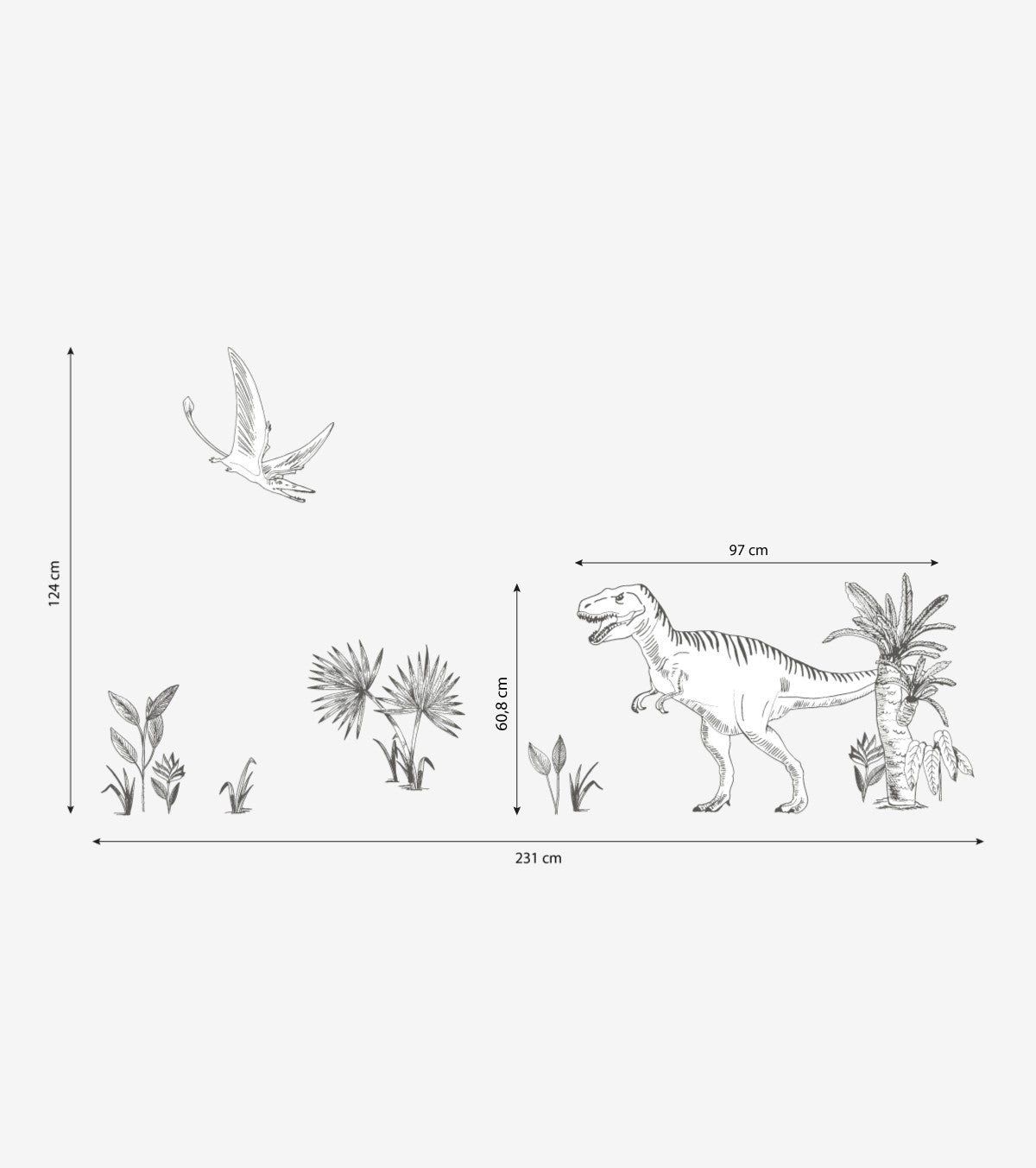 DINOSAURUS - Vinilos Infantiles muraux - Dinosaurios: T - rex, pteranodon y palmera