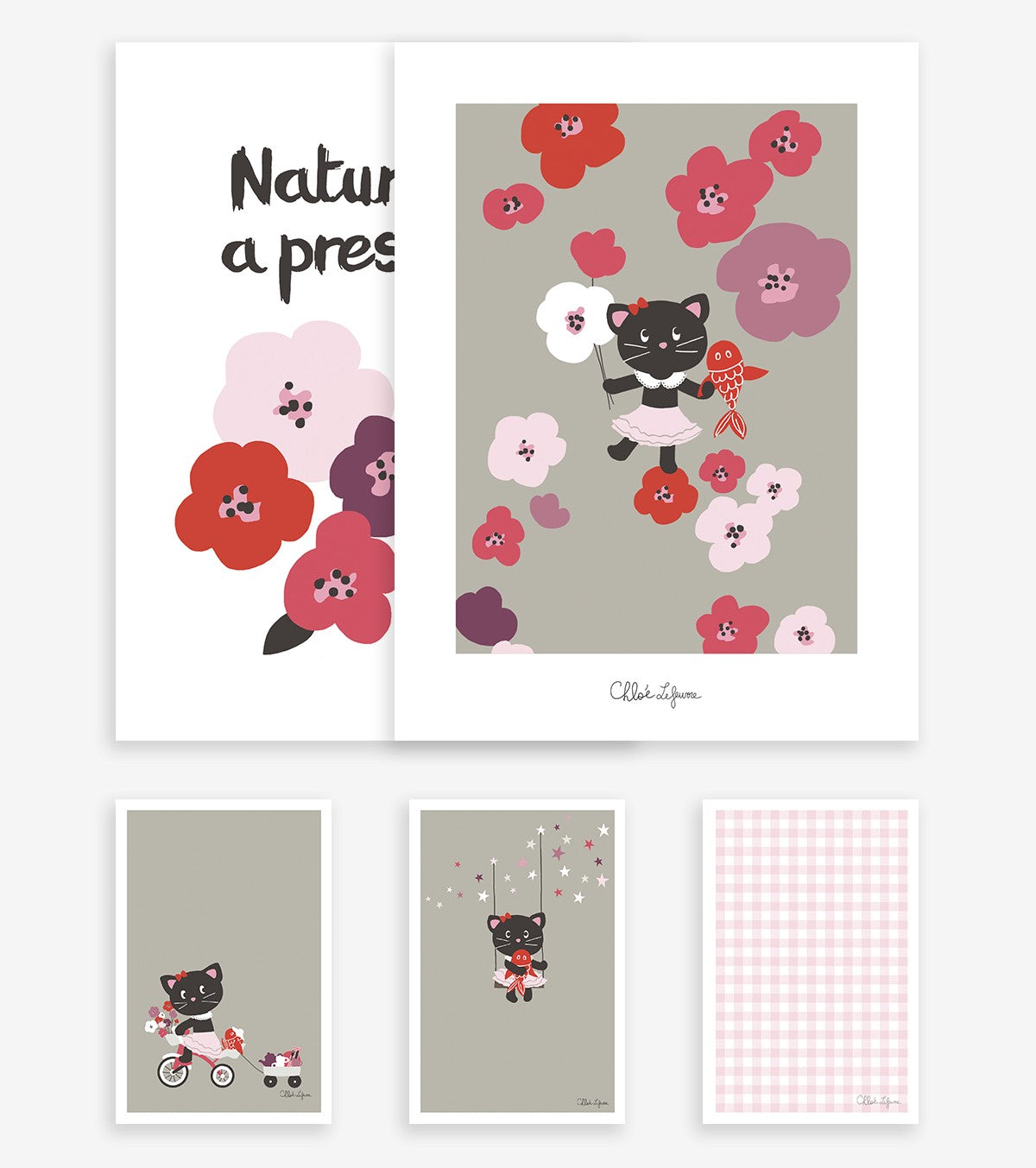 MILLY & FLORE - Lot affiches enfant - Chats et fleurs (lot de 5)