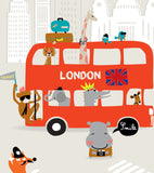 LONDRES - Cartel infantil - Autobús londinense y animales