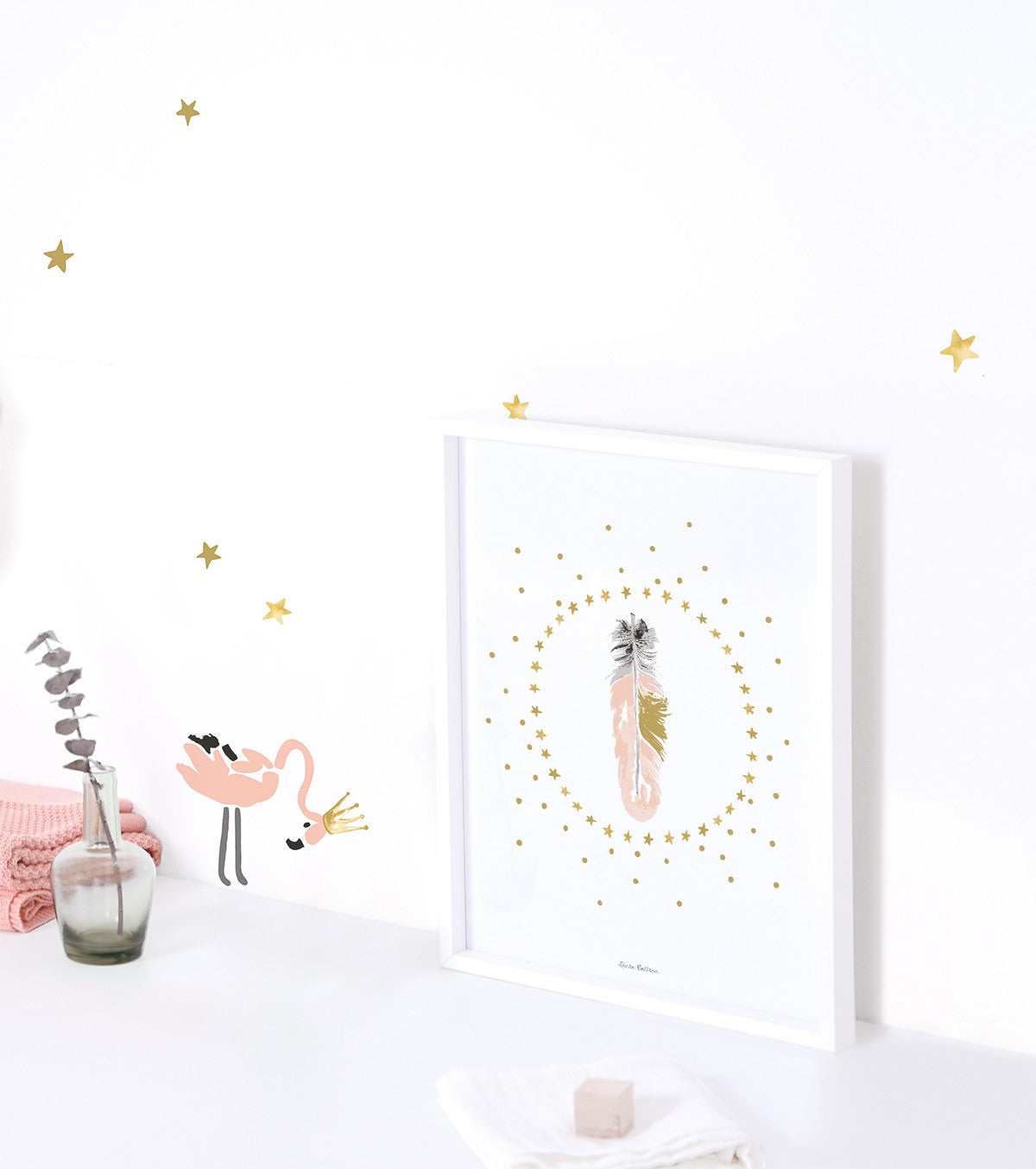 FLAMINGO - Póster infantil - Plumas y estrellas