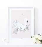 GRACE - Póster infantil - Cisne y flores (fondo rosa)