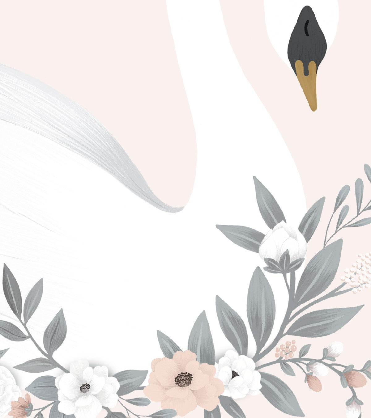 GRACE - Póster infantil - Cisne y flores (fondo rosa)