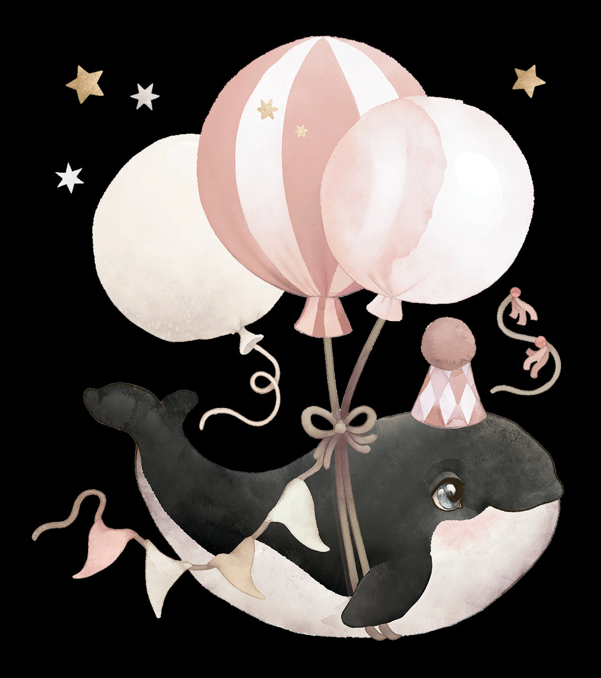 SELENE - Adhesivo grande - Orca y globos (rosa)