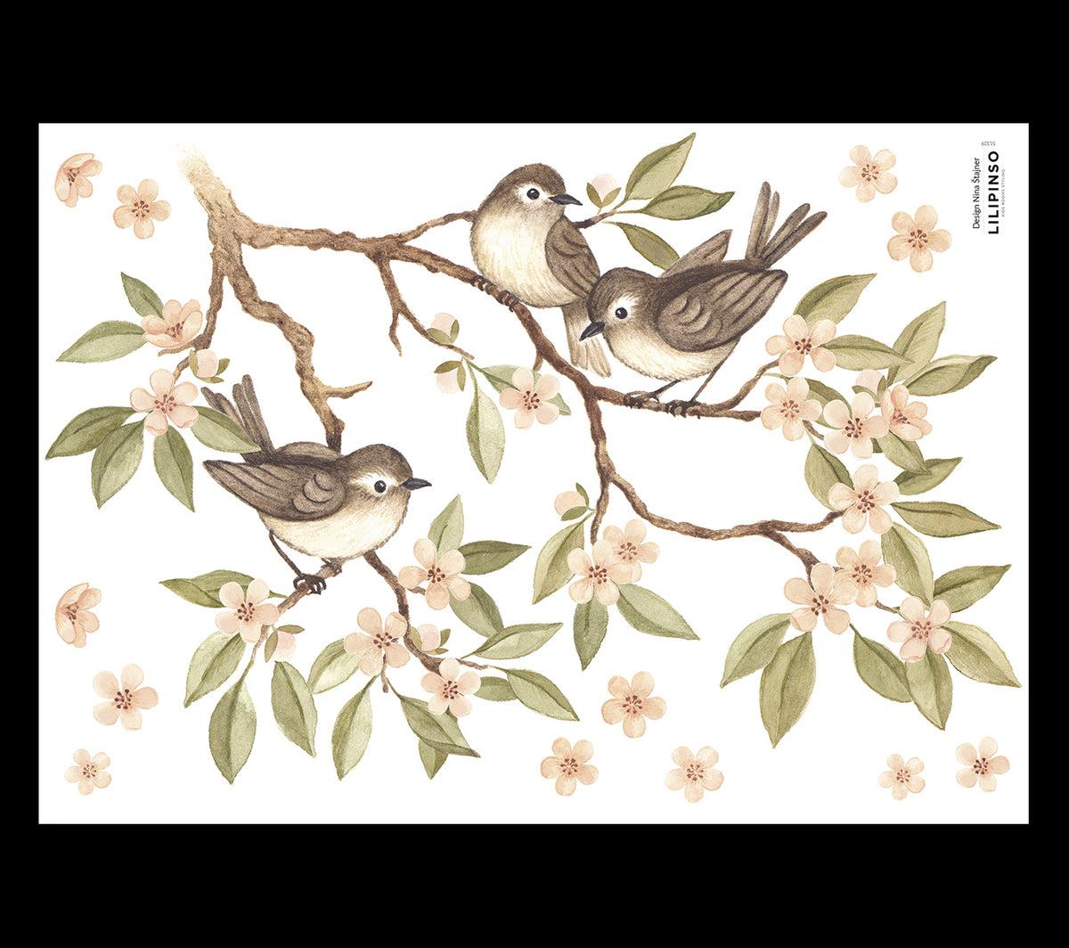 OH DEER - Vinilos Infantiles Murales de pared - Rama florecida y pájaros
